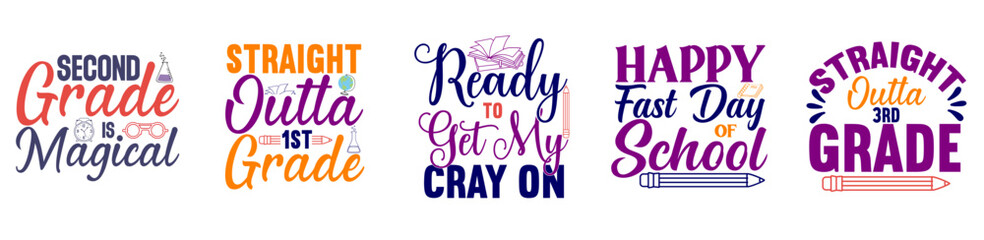 Cute Back To School Typography, Hand Lettering Set Vector Illustration for Brochure, Label, Greeting Card