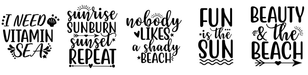 Decorative Beach Typography, Phrases Bundle Vector Illustration for T-Shirt Design, Book Cover, Icon
