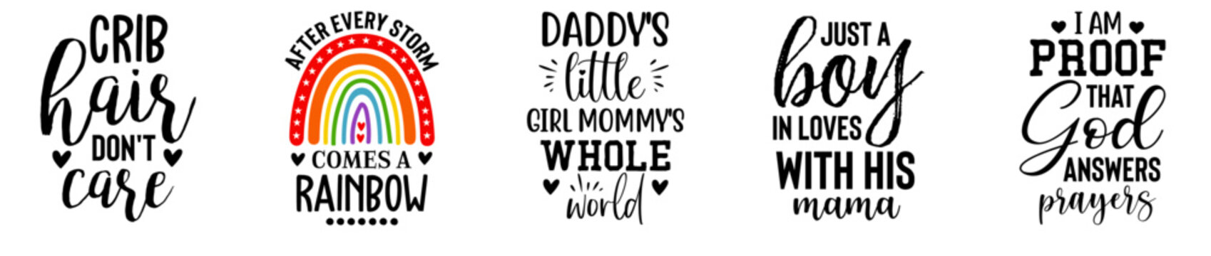 Classic Baby Calligraphic Lettering, Phrases Bundle Vector Illustration for Book Cover, Vouchers, Mug Design