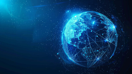 A blue globe with a network of lines connecting it
