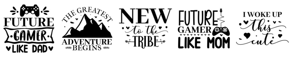 Elegant Baby Typography, Trendy Retro Style Illustration Set Vector Illustration for Gift Card, Stationery, Magazine