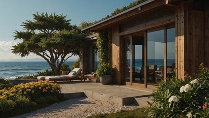 photo of luxury resort on the beach with beautiful sea view made by AI generative
