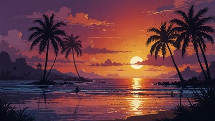 illustration of beach scenery in the afternoon made by AI generative