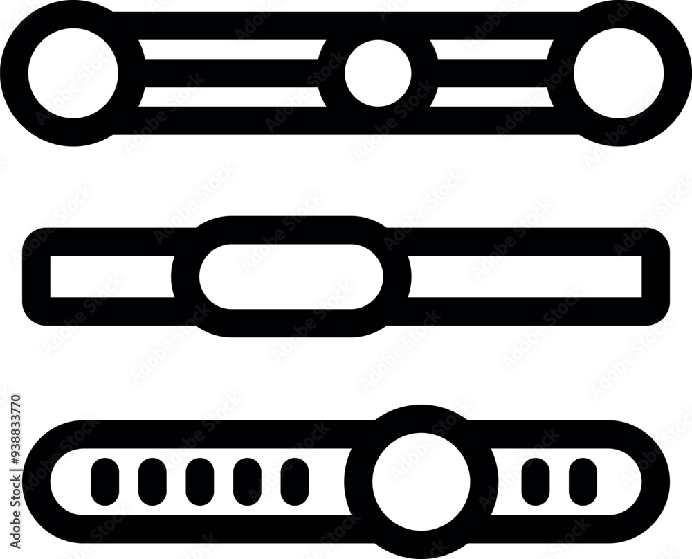 Poster set of three different scroll bars with handles, indicating progress or level