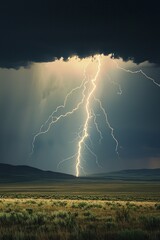 A distant thunderstorm brewing over a vast plain.
