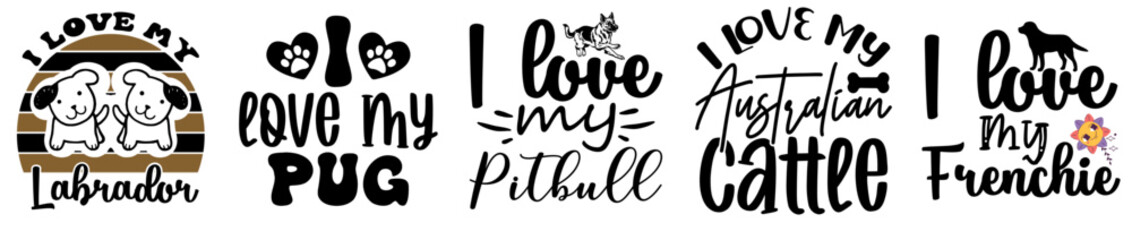 Vibrant Dogs Inscriptions, Calligraphy Set Vector Illustration for Sticker, Book Cover, Wrapping Paper