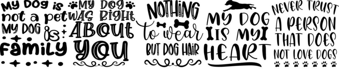Classic Dog Quotes, Phrases Set Vector Illustration for Postcard, Bookmark, Motion Graphics