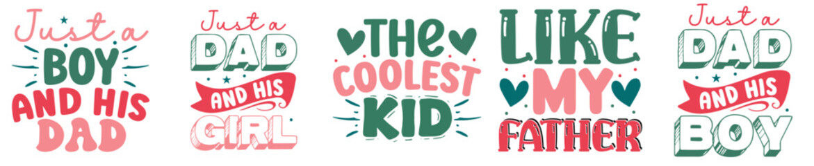 Decorative Daddy Mommy Typographic Emblems, Trendy Retro Style Illustration Bundle Vector Illustration for Wrapping Paper, Logo, Infographic