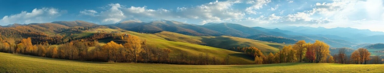 Obraz premium Expansive fall landscape showing colorful foliage under a clear sky
