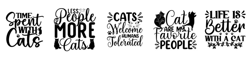 Minimal Cat Typography, Quotes Collection Vector Illustration for Newsletter, T-Shirt Design, Brochure