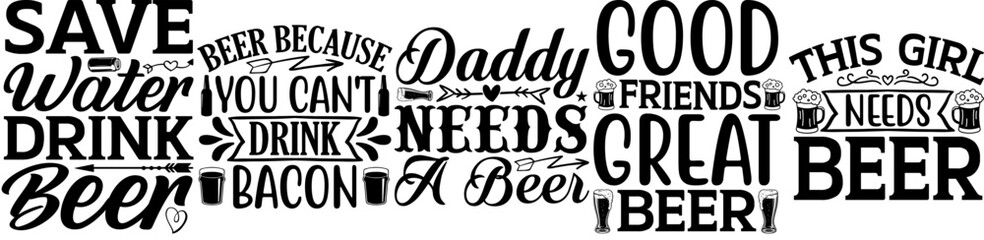 Cute Beer Trendy Retro Style Illustration, Calligraphy Bundle Vector Illustration for Banner, Motion Graphics, Infographic