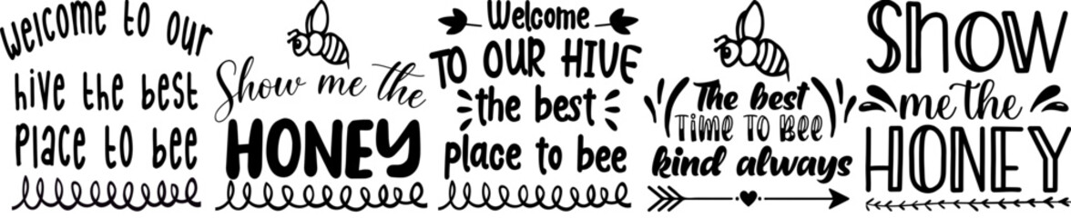 Decorative Bee Hand Lettering, Inscriptions Bundle Vector Illustration for Printable, Vouchers, Stationery