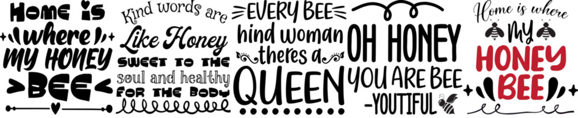 Simple Bee Typographic Emblems, Inscriptions Collection Vector Illustration for T-Shirt Design, Banner, Presentation