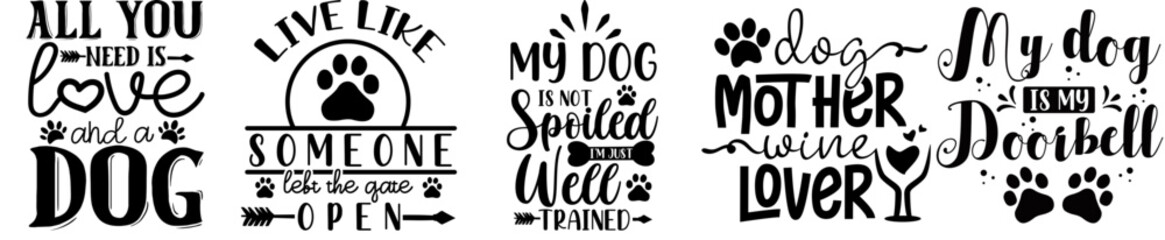 Elegant Dog Calligraphic Lettering, Quotes Set Vector Illustration for Motion Graphics, Banner, Label