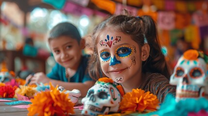 Fototapeta premium A Little Girl with Day of the Dead Makeup.