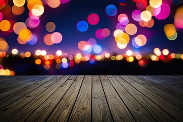 Vibrant Bokeh Landscape Showcasing Unique Wooden Surface in Stunning Night Panorama