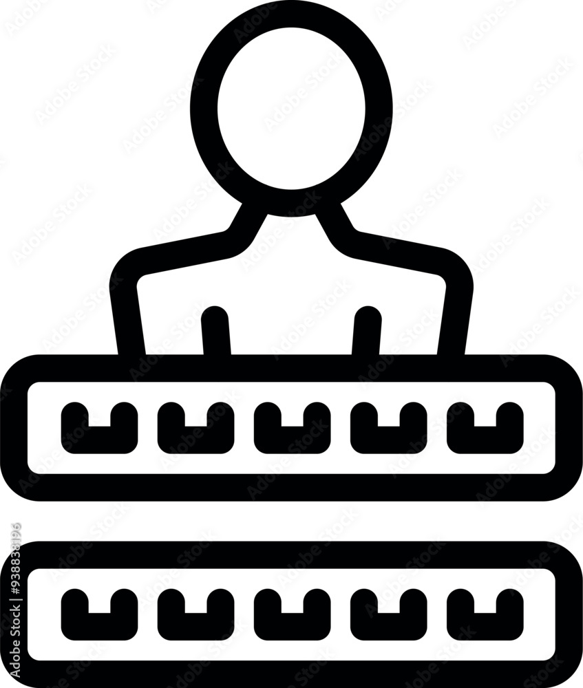Poster line art icon of a network engineer working with a network switch