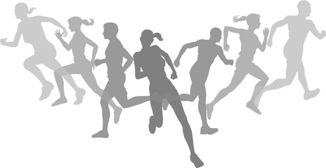 A set of silhouette runners running or jogging. Active sports people healthy players fitness silhouettes concept.