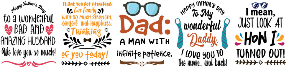 Obraz premium Vibrant Dad Daddy Father Phrases, Inscriptions Pack Vector Illustration for Postcard, Advertisement, Motion Graphics