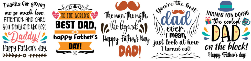 Decorative Dad Typographic Emblems, Invitation Collection Vector Illustration for Motion Graphics, Greeting Card, Printing Press