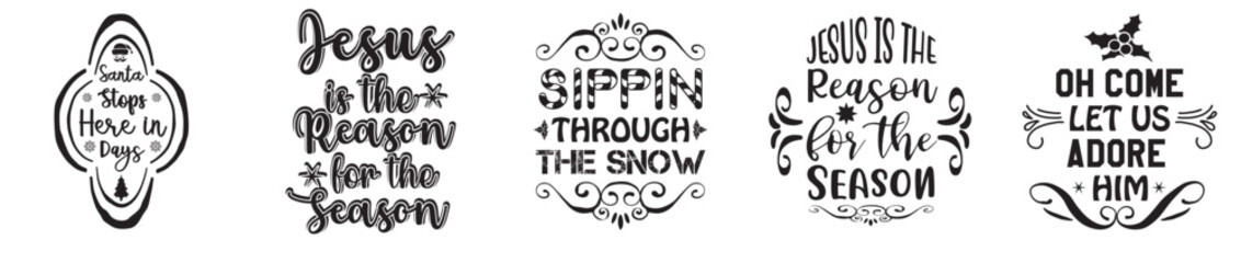 Modern Christmas Invitation, Calligraphic Lettering Pack Vector Illustration for Wrapping Paper, Logo, Greeting Card