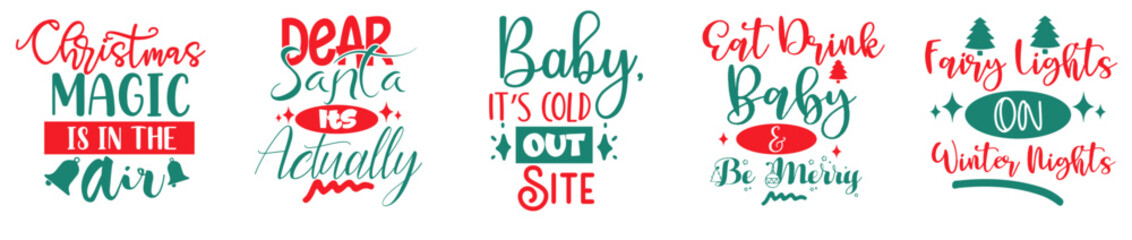 Fototapeta premium Simple Christmas Phrases, Typography Set Vector Illustration for Social Media Post, Motion Graphics, Book Cover