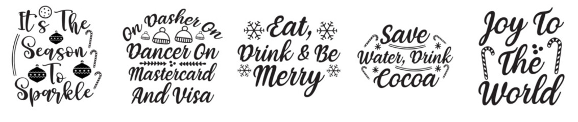 Modern Christmas Typographic Emblems, Phrases Pack Vector Illustration for Mug Design, Decal, Vouchers