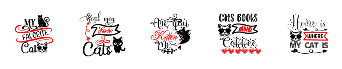 Minimal Cat Dog Calligraphy, Phrases Bundle Vector Illustration for Announcement, Book Cover, Brochure