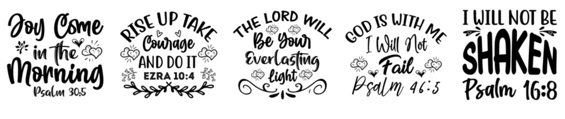 Cute Bible Verse Typography, Phrases Set Vector Illustration for Label, Gift Card, Mug Design