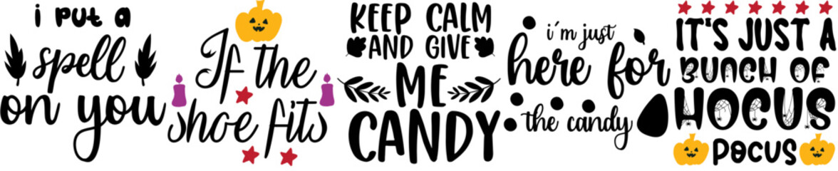 Vibrant Halloween Text Phrases, Typography Collection Vector Illustration for Holiday Cards, Banner, Stationery
