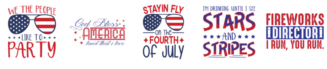 Obraz premium Vibrant 4Th Of July Quotes, Typography Bundle Vector Illustration for Sticker, Wrapping Paper, Icon