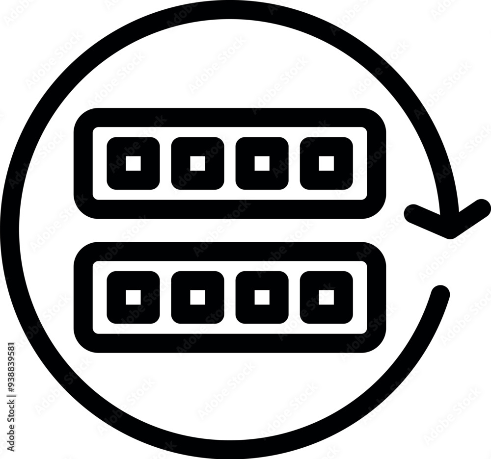 Poster data backup icon representing data transferring with downward arrow in circular motion