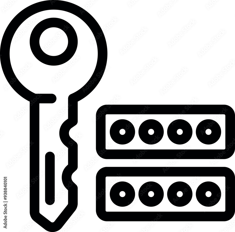 Poster simple black and white vector icon of a key unlocking a two factor authentication system