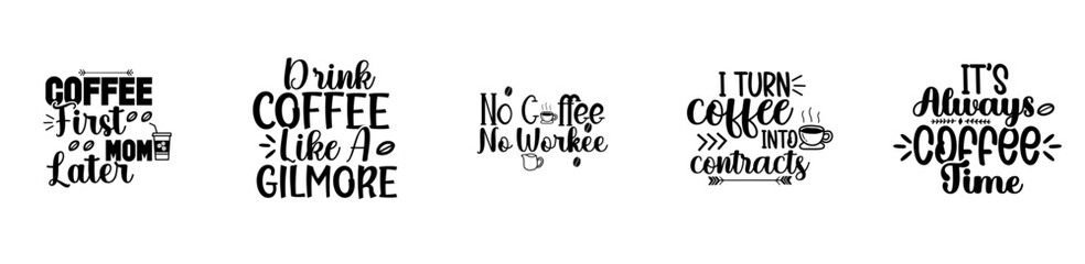 Minimal Coffee Quotes, Hand Lettering Collection Vector Illustration for Flyer, Wrapping Paper, Newsletter