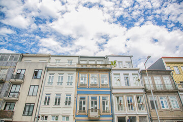 Traditional portugueses buildings with colorful facade and tiles, Porto, Portugal