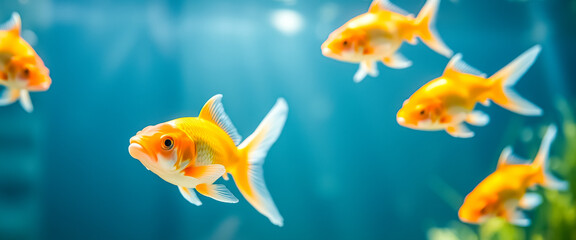 Fototapeta premium Goldfish Swimming in Blue Water