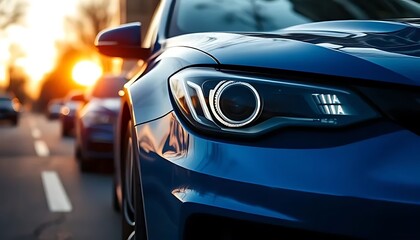 Fototapeta premium Sunset Drive: Car in Golden Hour Glow