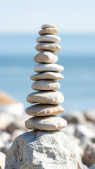 Stacked Stones on a Beach