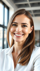 Fototapeta premium Portrait of a Smiling Woman with White Shirt