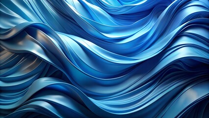 Flowing blue satin fabric with smooth, wavy folds. Ideal for fashion, luxury, or textile themes.
