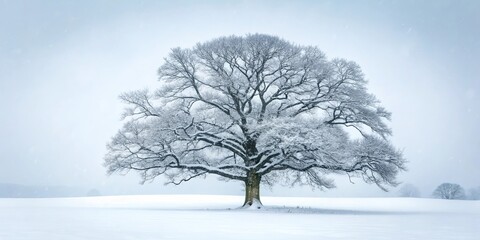 Fototapeta premium Snow covered oak trees in a winter landscape with storm clouds overhead