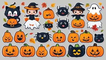 Fototapeta premium sticker set, different cute halloween