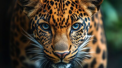 Fototapeta premium Close-up view of a leopard showcasing its vibrant fur pattern in the wild