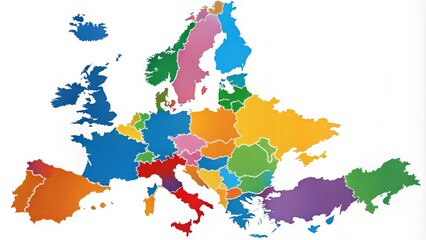 Fototapeta premium A clean and colorful map of Europe, highlighting individual countries with bold lines and bright colors, ideal for educational or travel-related projects.