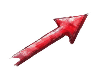Simple upward pointing red arrow, handdrawn with a textured line, PNG file, clean and casual style