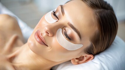 Naklejka premium A Close-Up Shot Of A Sheet Collagen Eye Mask Being Applied To The Under-Eye Area, With A Focus On The Refreshing And Rejuvenating Effects.