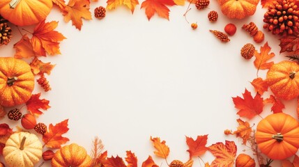 Autumnal Coziness - Vibrant Fall Background with Scattered Leaves, Pumpkins, and Blank Space for Text