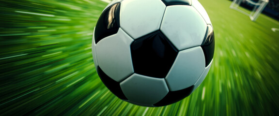Close up of a soccer ball in mid-air