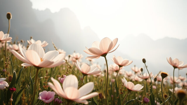 Delicate Pink Flowers in a Field of Green