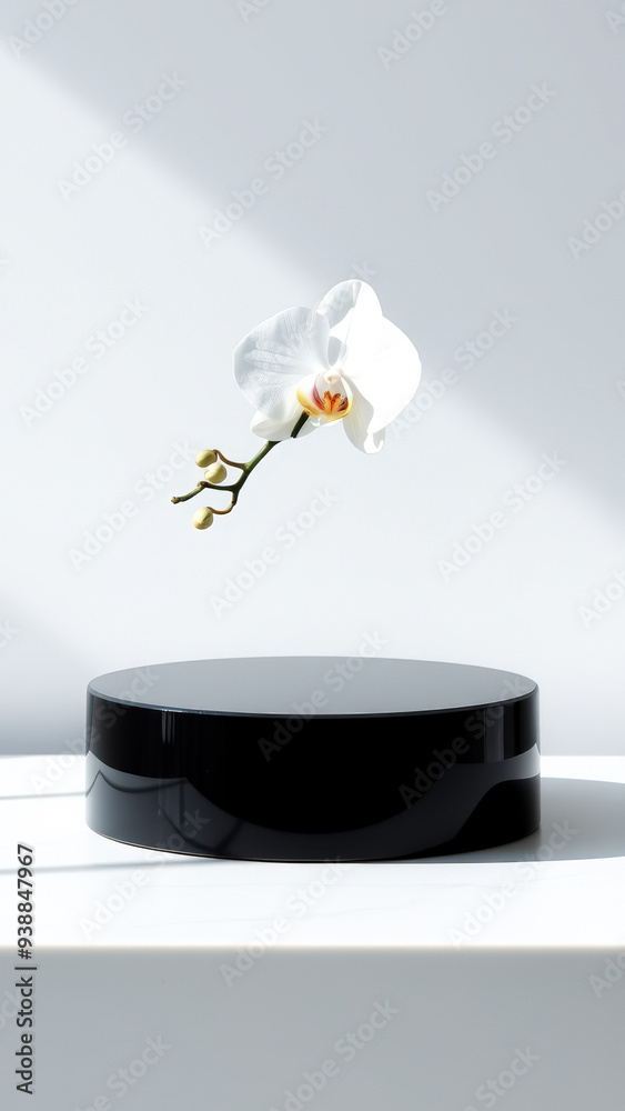 Canvas Prints White Orchid on Black Platform